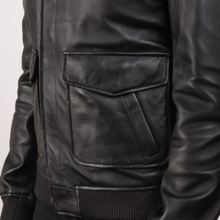 Mens Coffmen Black Leather Bomber Jacket5794-9-1568464566975